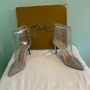 Thalia Sodi Clear PVC Ankle Booties with Silver Rhinestones